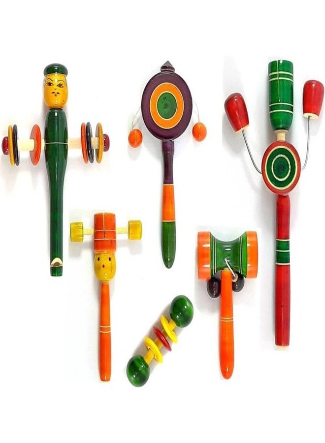 Little Mind Wooden Colourfull Rattle Set Fort Kids Musical Infant Toy, Gift Set Age 0+ (Set of 6 Multi Colour) - Image 1